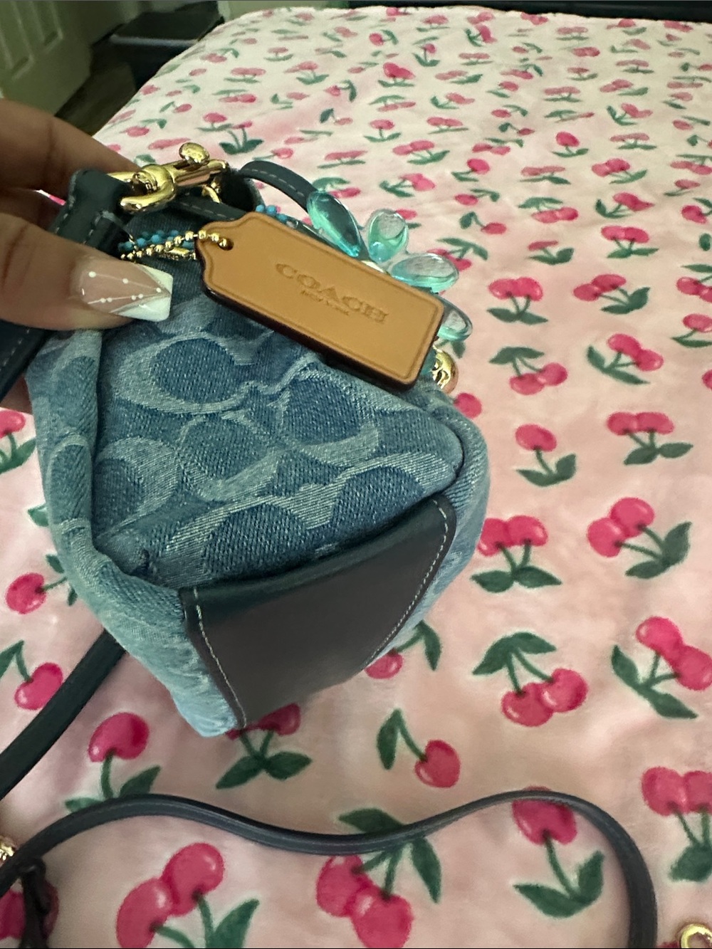 Coach Light Blue Denim Signature Ruched Shoulder Bag - Picture 6 of 11